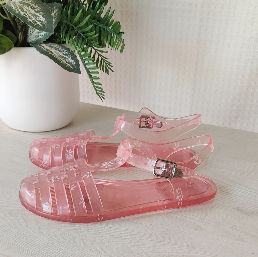 Gap Kids Pink Jelly Sandals with White Daisy Floral Design Size 12